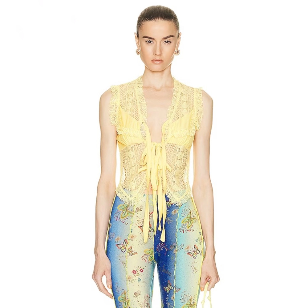 Siedres Aria Sleeveless Lace Top in Yellow Size 36 (Small)